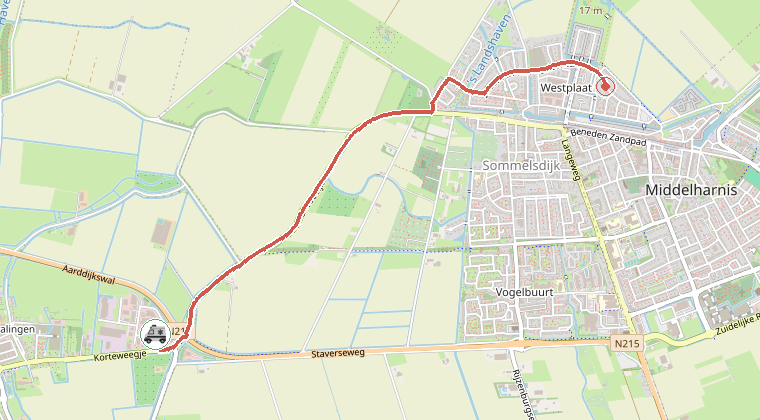 Kaart van de omgeving van de melding, met de kazerne die is gealarmeerd
