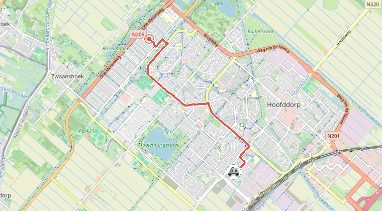 Kaart van de omgeving van de melding, met de kazerne die is gealarmeerd