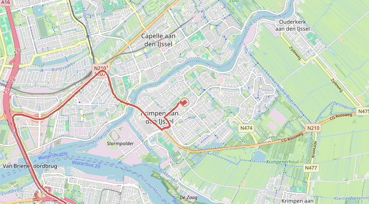 Kaart van de omgeving van de melding, met de kazerne die is gealarmeerd