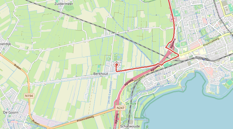 Kaart van de omgeving van de melding, met de kazerne die is gealarmeerd