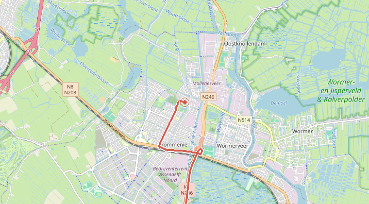 Kaart van de omgeving van de melding, met de kazerne die is gealarmeerd