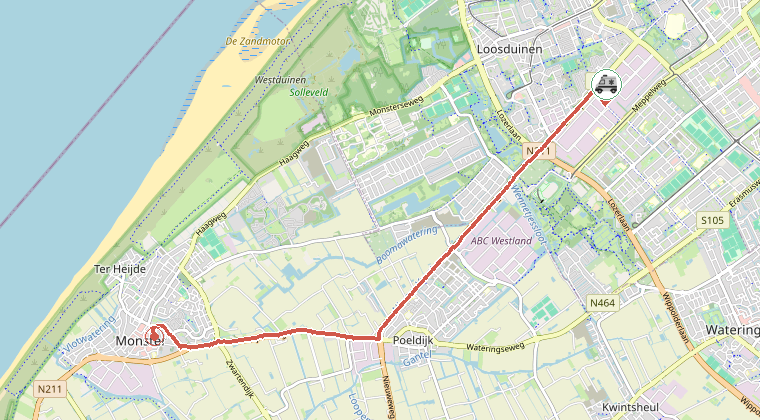 Kaart van de omgeving van de melding, met de kazerne die is gealarmeerd