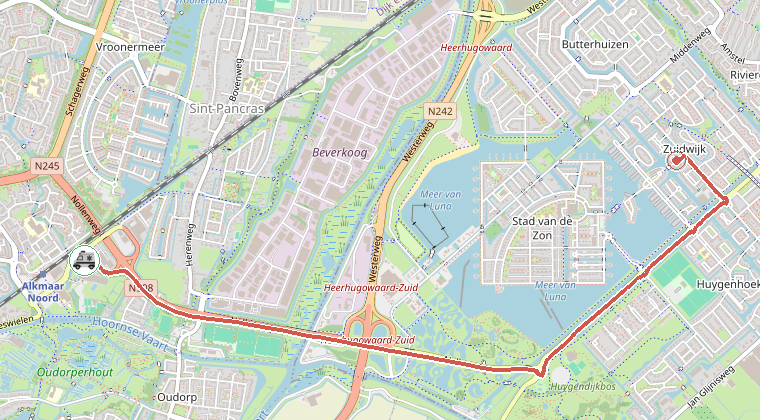Kaart van de omgeving van de melding, met de kazerne die is gealarmeerd