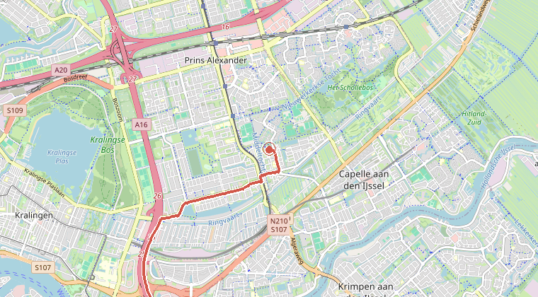 Kaart van de omgeving van de melding, met de kazerne die is gealarmeerd