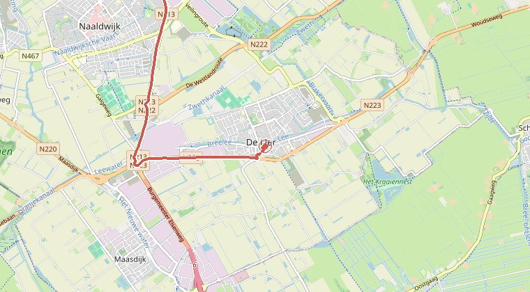 Kaart van de omgeving van de melding, met de kazerne die is gealarmeerd