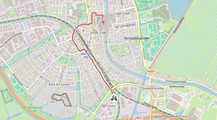 Kaart van de omgeving van de melding, met de kazerne die is gealarmeerd