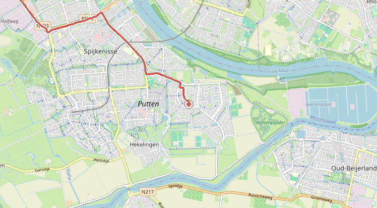 Kaart van de omgeving van de melding, met de kazerne die is gealarmeerd