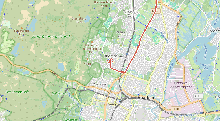 Kaart van de omgeving van de melding, met de kazerne die is gealarmeerd