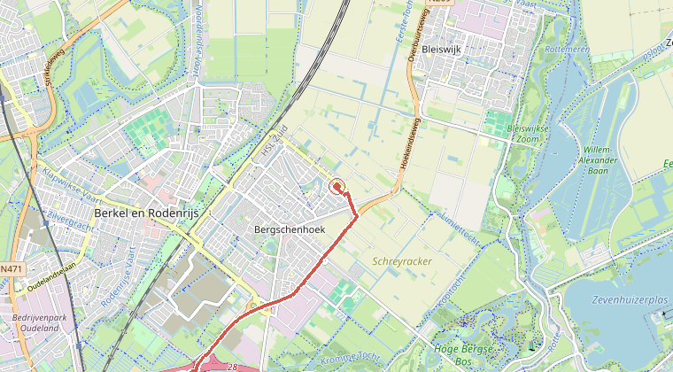 Kaart van de omgeving van de melding, met de kazerne die is gealarmeerd