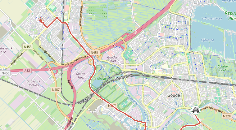 Kaart van de omgeving van de melding, met de kazerne die is gealarmeerd
