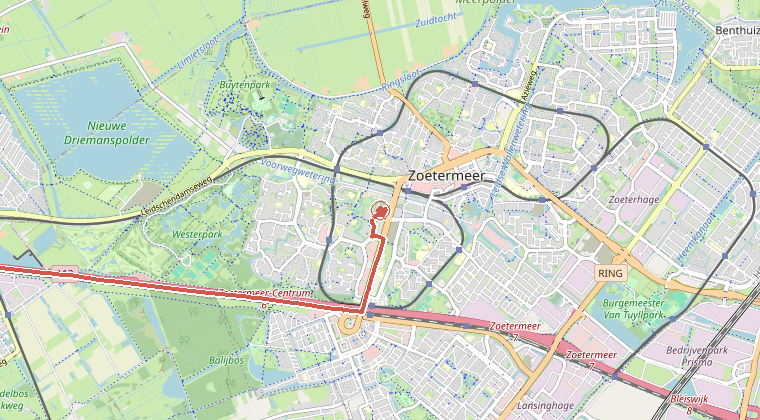 Kaart van de omgeving van de melding, met de kazerne die is gealarmeerd