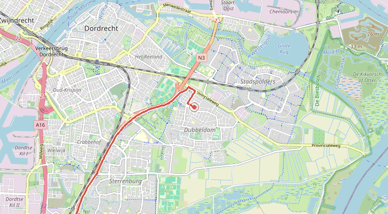 Kaart van de omgeving van de melding, met de kazerne die is gealarmeerd