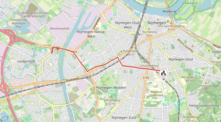 Kaart van de omgeving van de melding, met de kazerne die is gealarmeerd