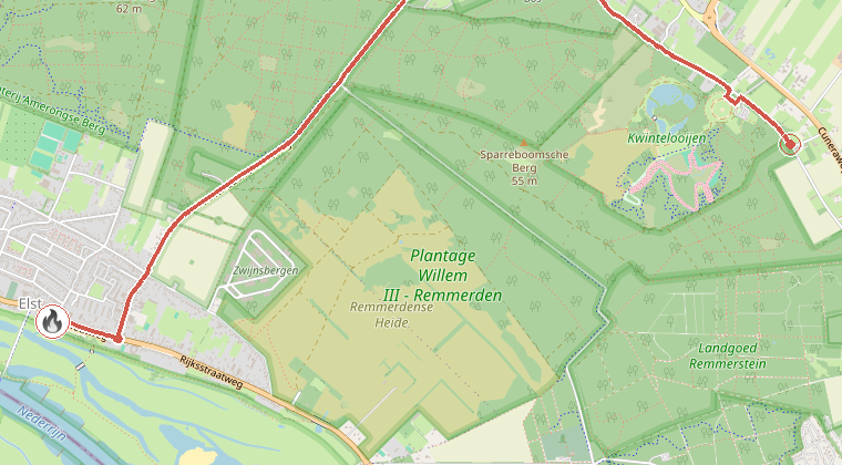 Kaart van de omgeving van de melding, met de kazerne die is gealarmeerd