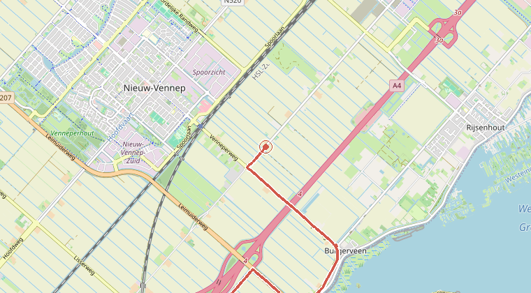 Kaart van de omgeving van de melding, met de kazerne die is gealarmeerd