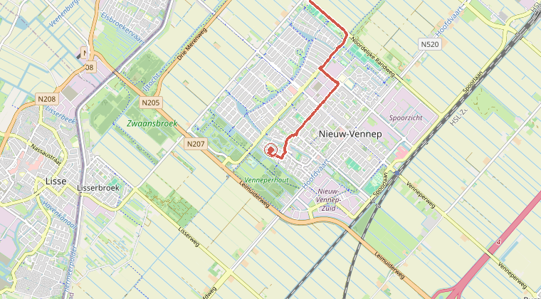Kaart van de omgeving van de melding, met de kazerne die is gealarmeerd