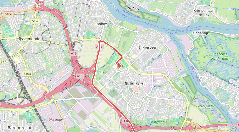 Kaart van de omgeving van de melding, met de kazerne die is gealarmeerd