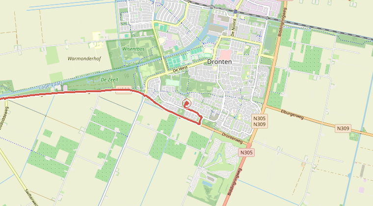 Kaart van de omgeving van de melding, met de kazerne die is gealarmeerd