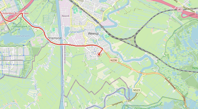 Kaart van de omgeving van de melding, met de kazerne die is gealarmeerd