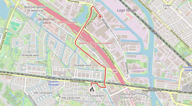 Kaart van de omgeving van de melding, met de kazerne die is gealarmeerd