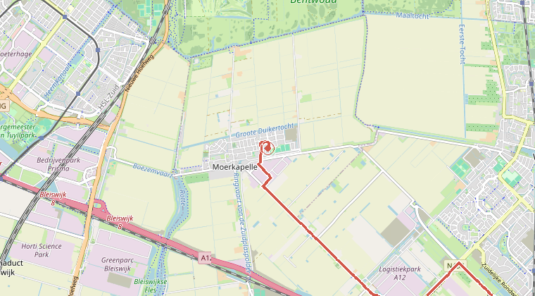 Kaart van de omgeving van de melding, met de kazerne die is gealarmeerd