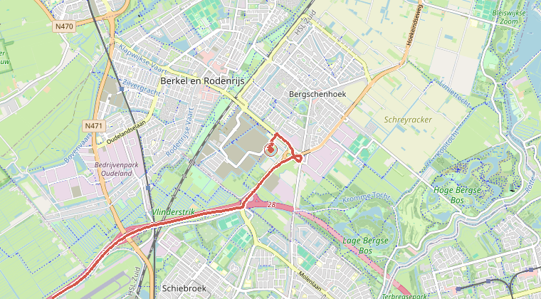Kaart van de omgeving van de melding, met de kazerne die is gealarmeerd