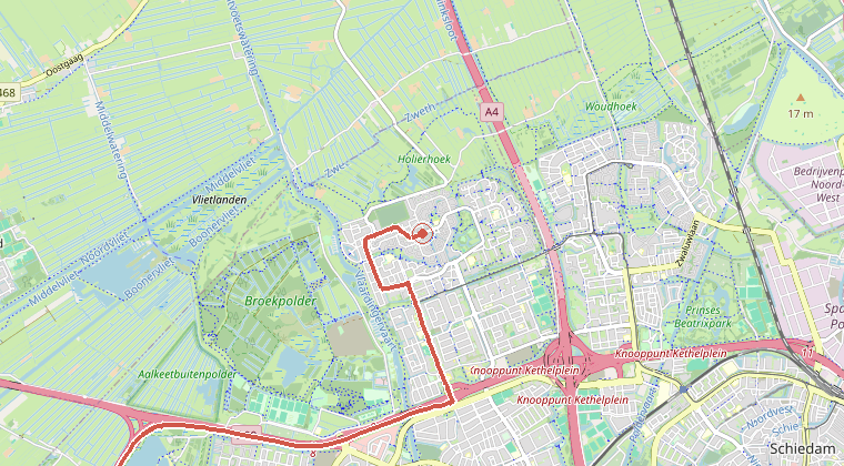 Kaart van de omgeving van de melding, met de kazerne die is gealarmeerd