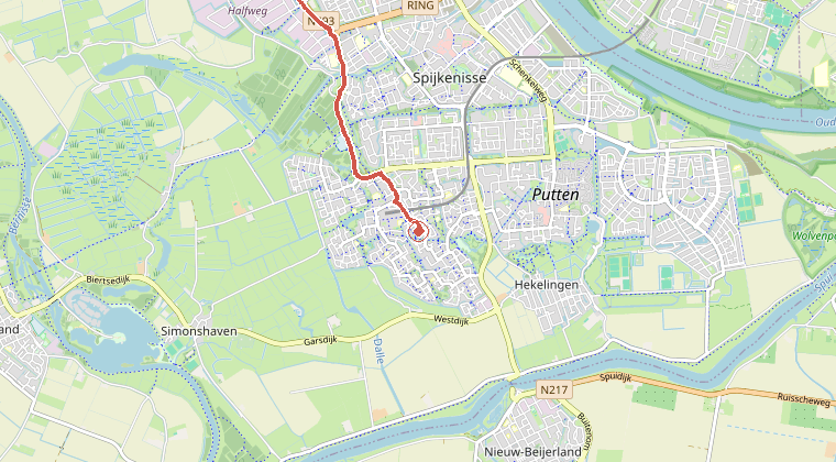 Kaart van de omgeving van de melding, met de kazerne die is gealarmeerd