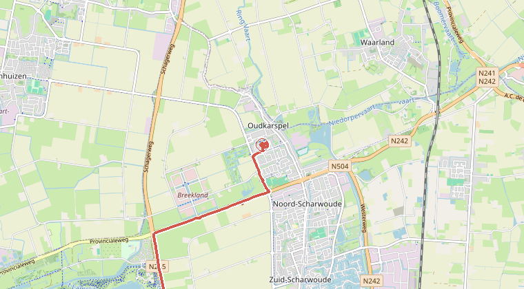 Kaart van de omgeving van de melding, met de kazerne die is gealarmeerd