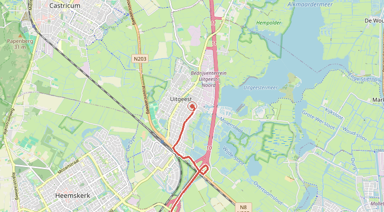Kaart van de omgeving van de melding, met de kazerne die is gealarmeerd