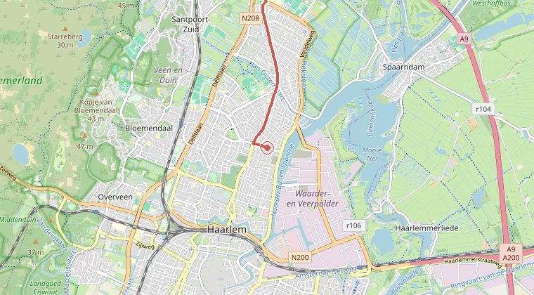 Kaart van de omgeving van de melding, met de kazerne die is gealarmeerd