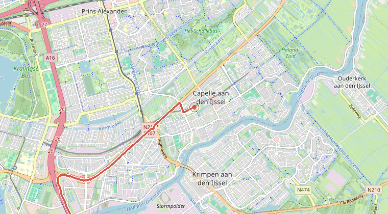 Kaart van de omgeving van de melding, met de kazerne die is gealarmeerd