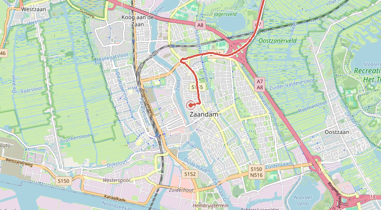 Kaart van de omgeving van de melding, met de kazerne die is gealarmeerd