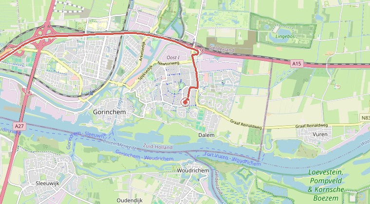Kaart van de omgeving van de melding, met de kazerne die is gealarmeerd