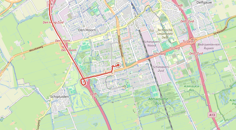 Kaart van de omgeving van de melding, met de kazerne die is gealarmeerd