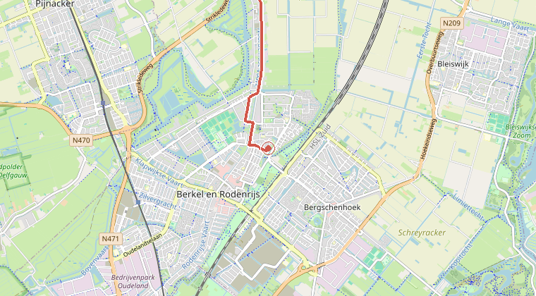 Kaart van de omgeving van de melding, met de kazerne die is gealarmeerd