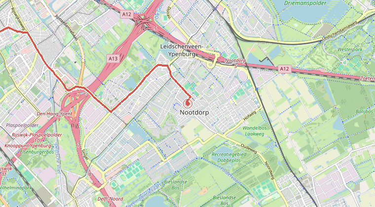 Kaart van de omgeving van de melding, met de kazerne die is gealarmeerd