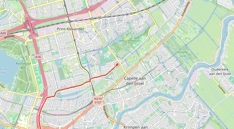 Kaart van de omgeving van de melding, met de kazerne die is gealarmeerd