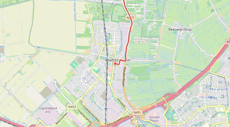 Kaart van de omgeving van de melding, met de kazerne die is gealarmeerd