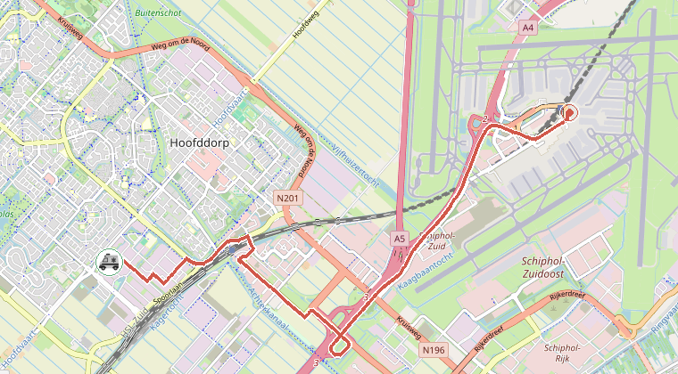 Kaart van de omgeving van de melding, met de kazerne die is gealarmeerd