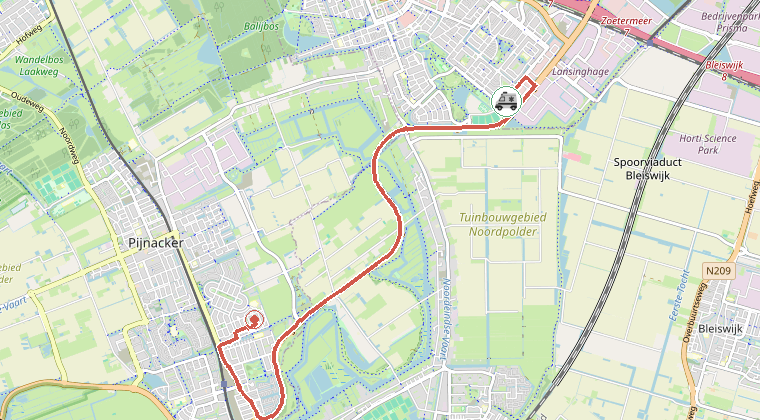 Kaart van de omgeving van de melding, met de kazerne die is gealarmeerd