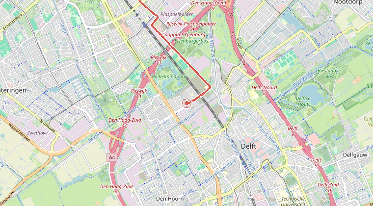 Kaart van de omgeving van de melding, met de kazerne die is gealarmeerd