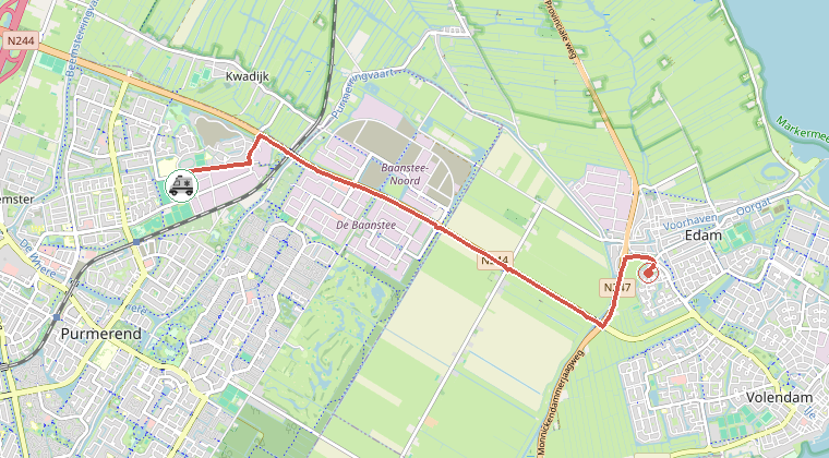 Kaart van de omgeving van de melding, met de kazerne die is gealarmeerd