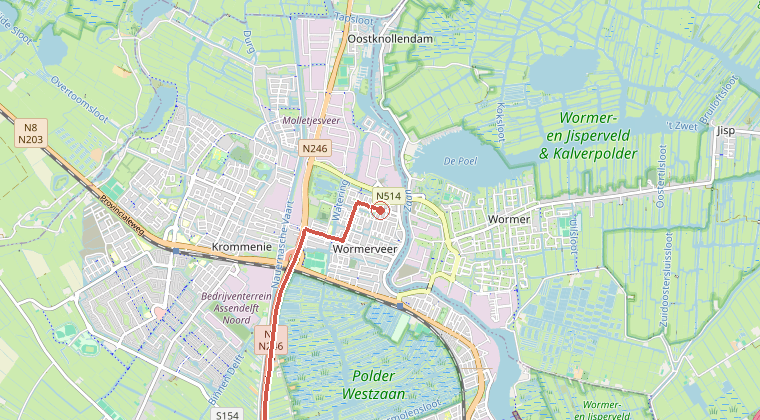 Kaart van de omgeving van de melding, met de kazerne die is gealarmeerd