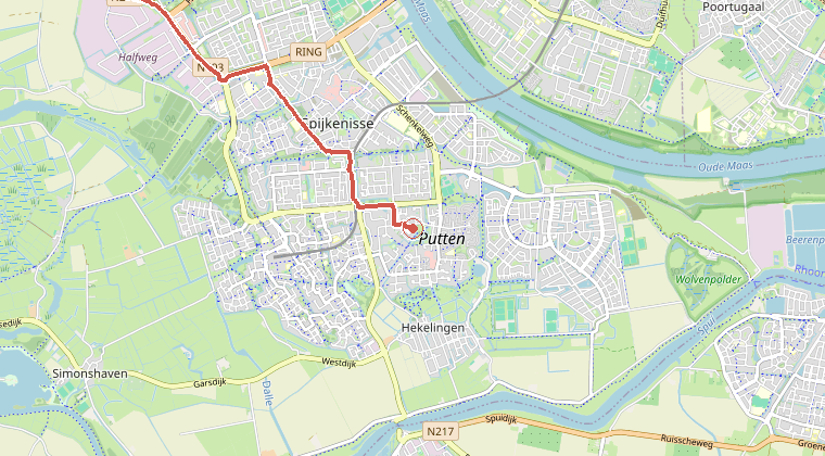 Kaart van de omgeving van de melding, met de kazerne die is gealarmeerd