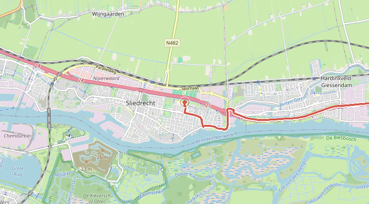Kaart van de omgeving van de melding, met de kazerne die is gealarmeerd