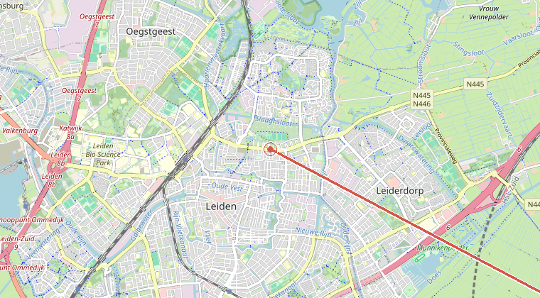 Kaart van de omgeving van de melding, met de kazerne die is gealarmeerd