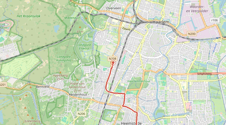 Kaart van de omgeving van de melding, met de kazerne die is gealarmeerd