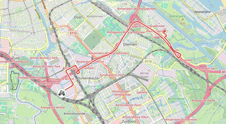 Kaart van de omgeving van de melding, met de kazerne die is gealarmeerd