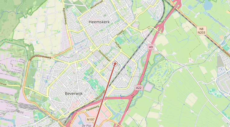 Kaart van de omgeving van de melding, met de kazerne die is gealarmeerd